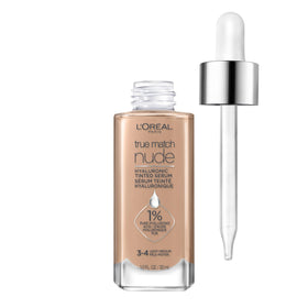 L'Oreal Paris front packaging of True Match Nude Hydrating Tinted Serum showing bottle and shade label for easy selection