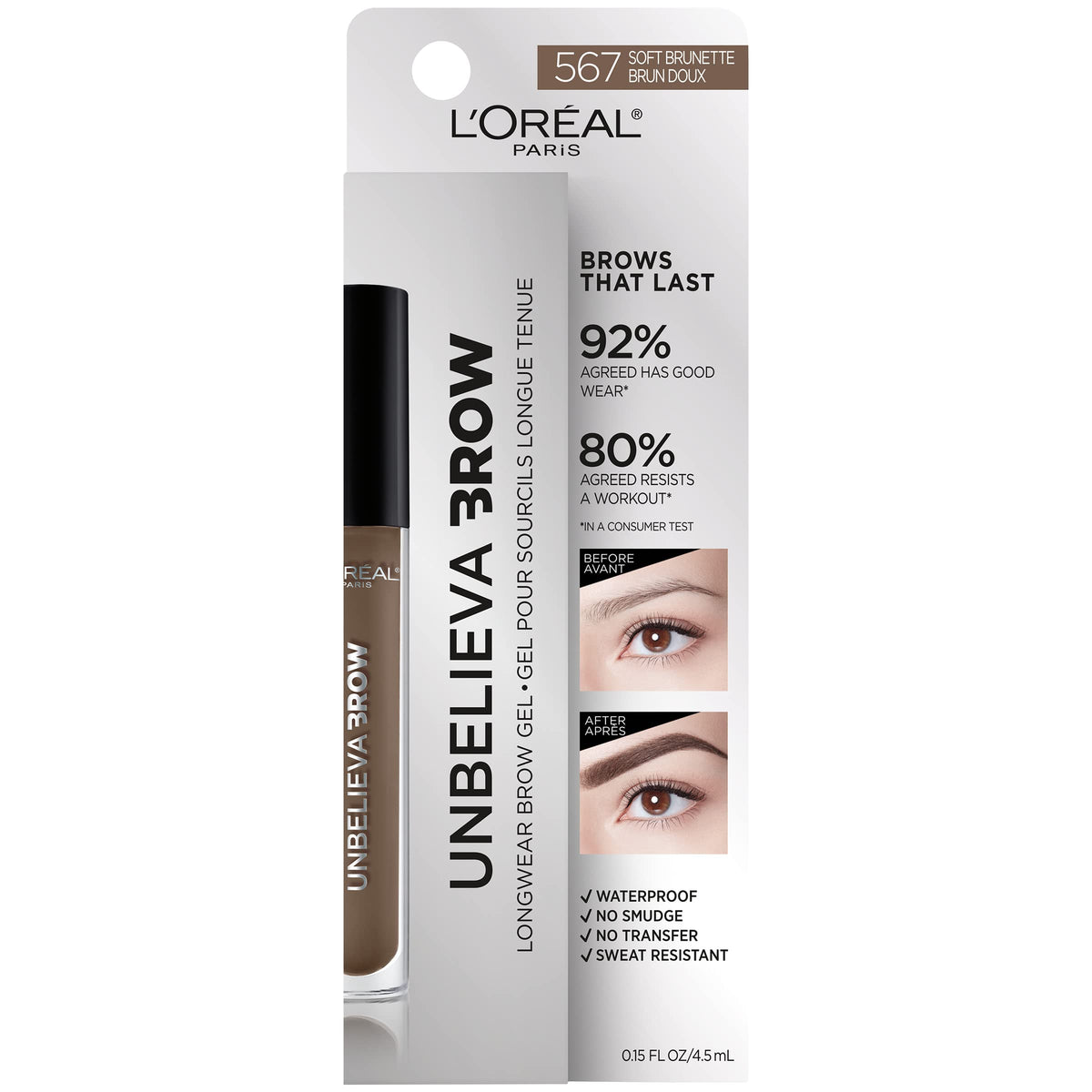 L'Oreal Paris angled brush detail demonstrating precise application for shaping and defining brows with control