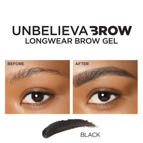 Before and after with L'Oreal Paris showing fuller brows and longwear benefit