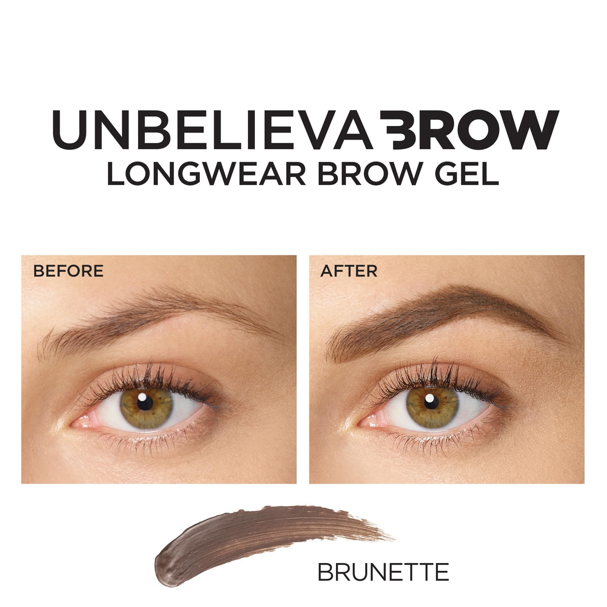 L'Oreal Paris before and after brows demonstrating fuller look
