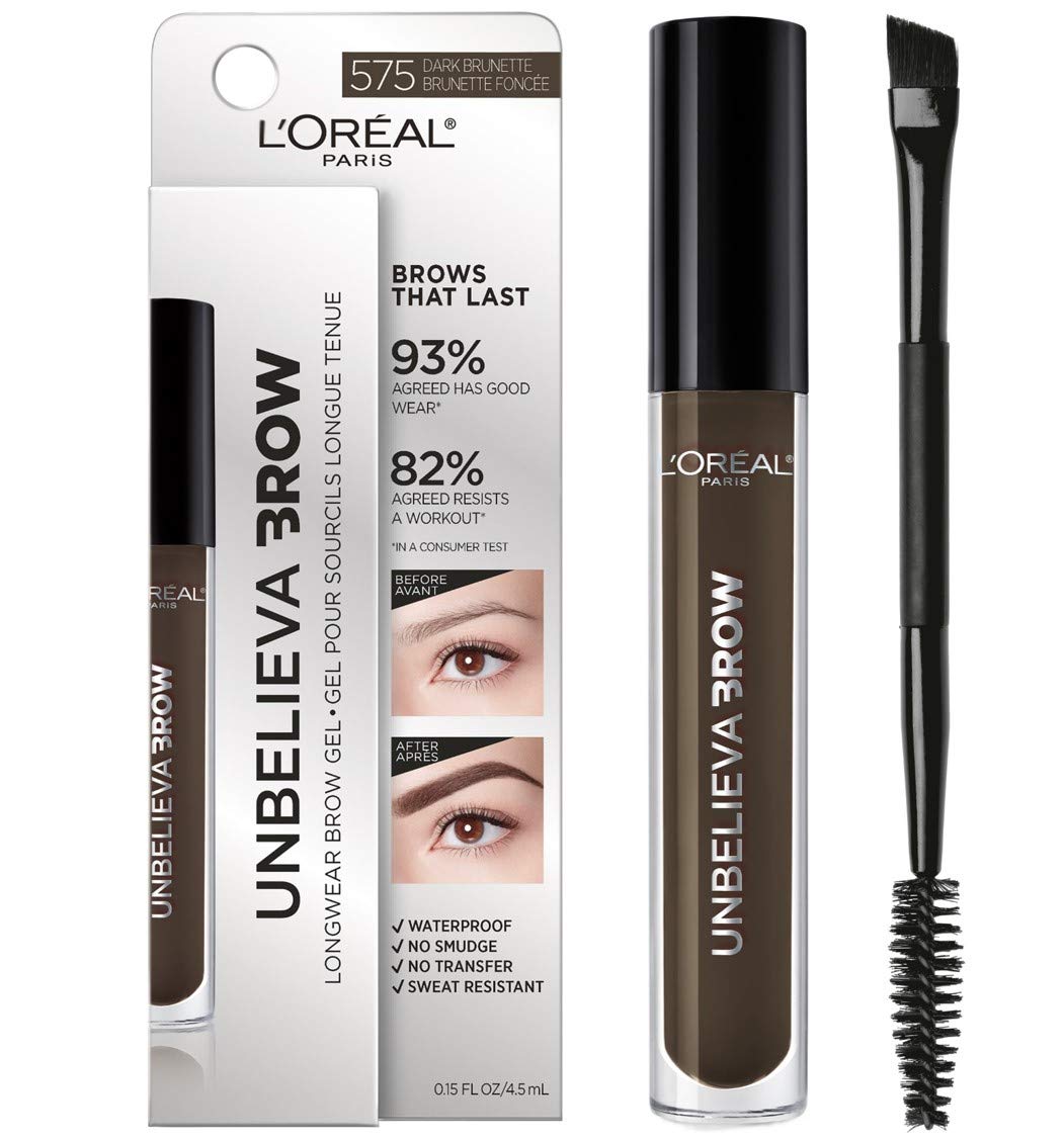 L'Oreal Paris product front packaging showing compact waterproof brow gel benefit