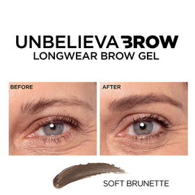 L'Oreal Paris swatches on skin illustrating Soft Brunette color payoff and buildable, natural finish