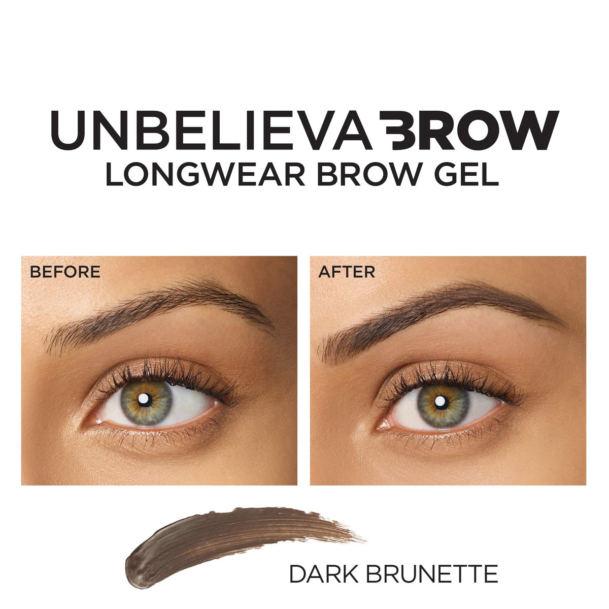 L'Oreal Paris swatches on skin displaying buildable Dark Brunette shade benefit