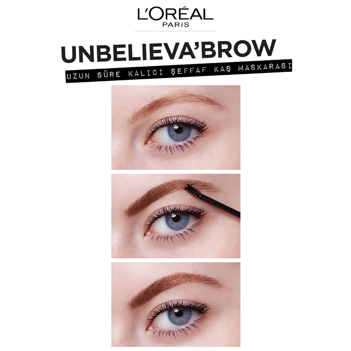 L'Oreal Paris before and after brows demonstrating smudge resistance
