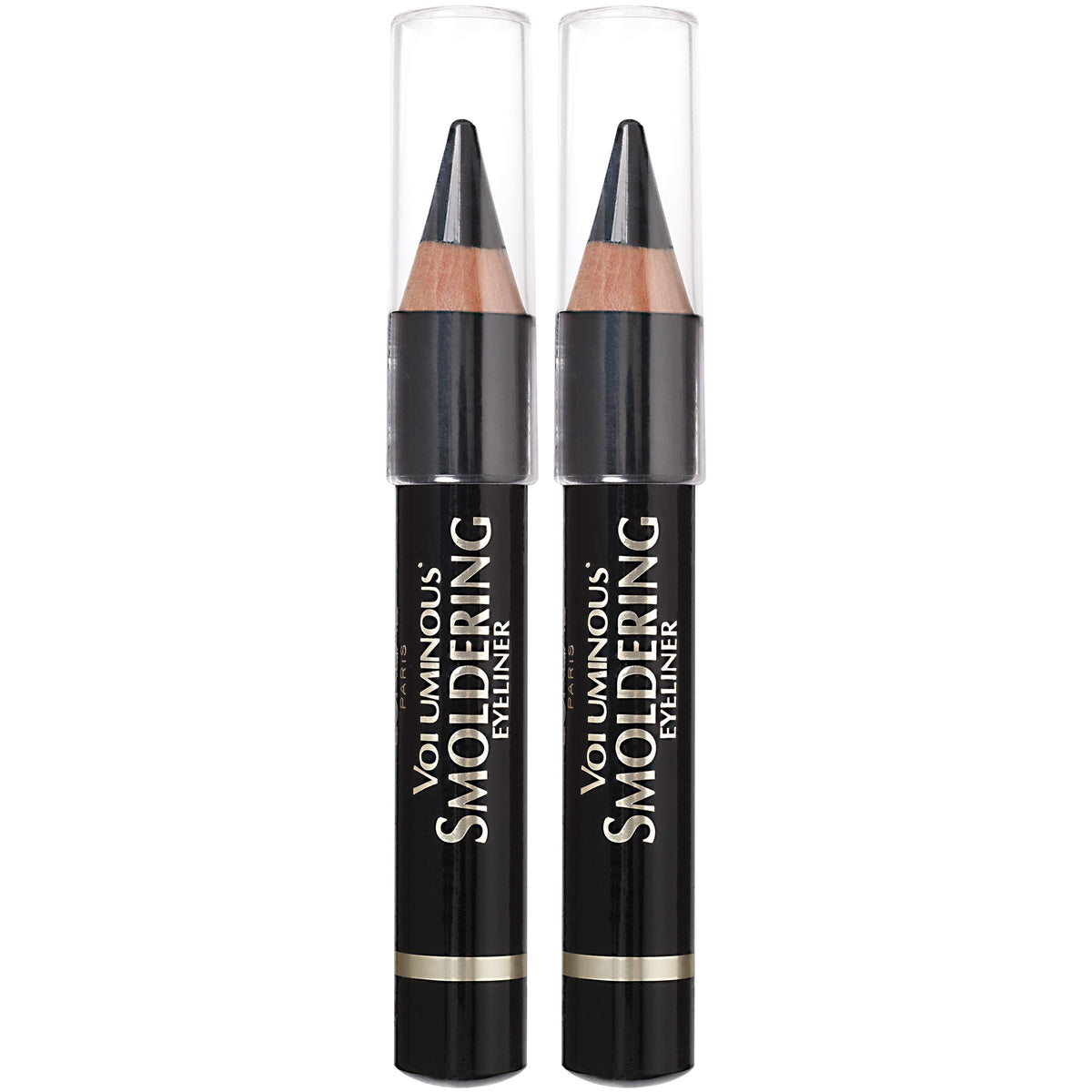 L'Oreal Paris front packaging showing two black kajal pencils with benefits