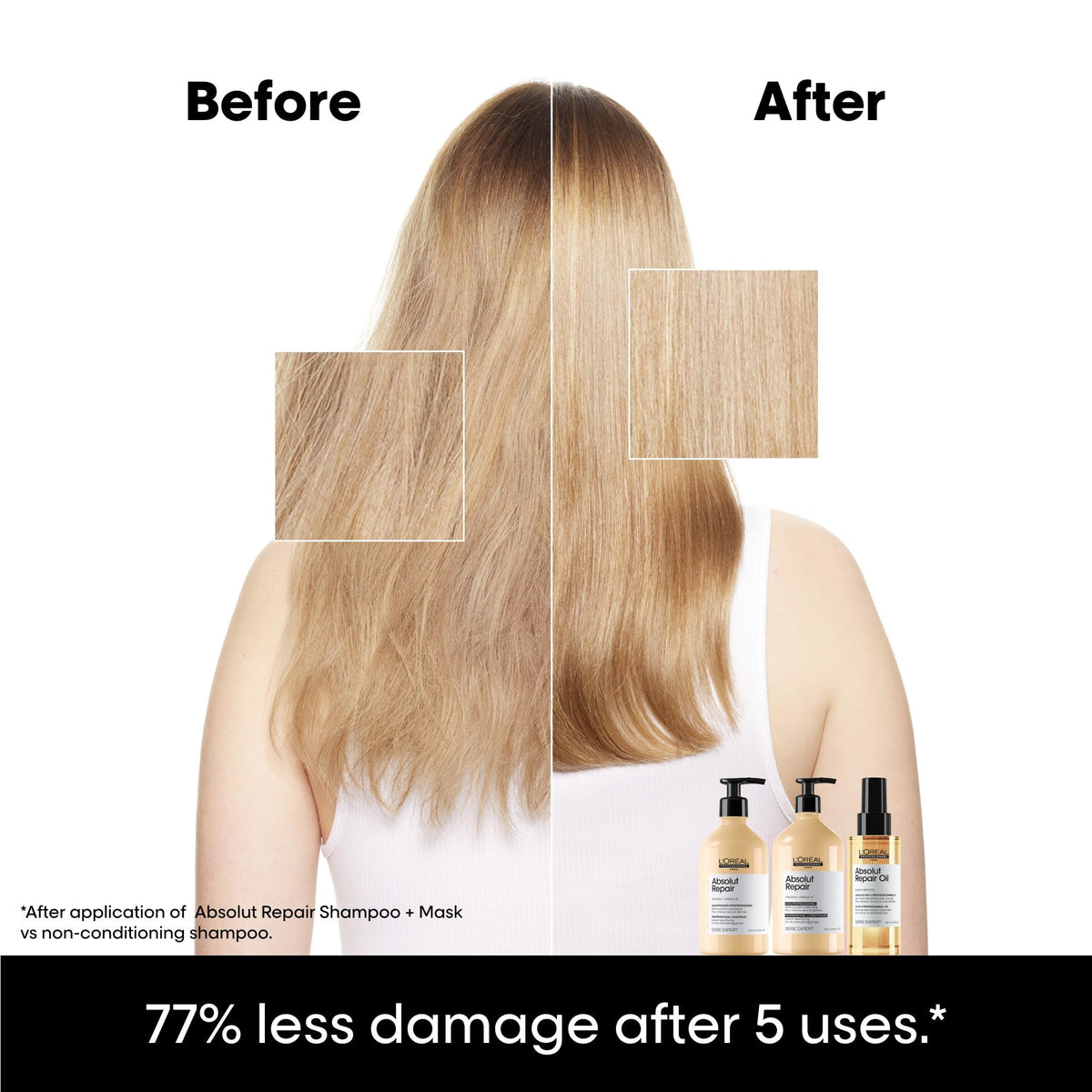 L'Oréal Professionnel Paris label close-up highlighting quinoa and protein care benefits