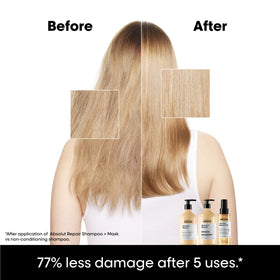 L'Oréal Professionnel Paris label close-up highlighting quinoa and protein care benefits