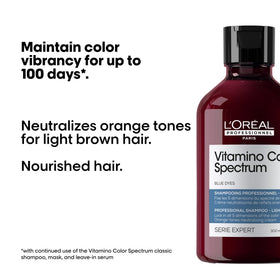 L'Oréal Professionnel bottle in hand creating lather to neutralize orange tones