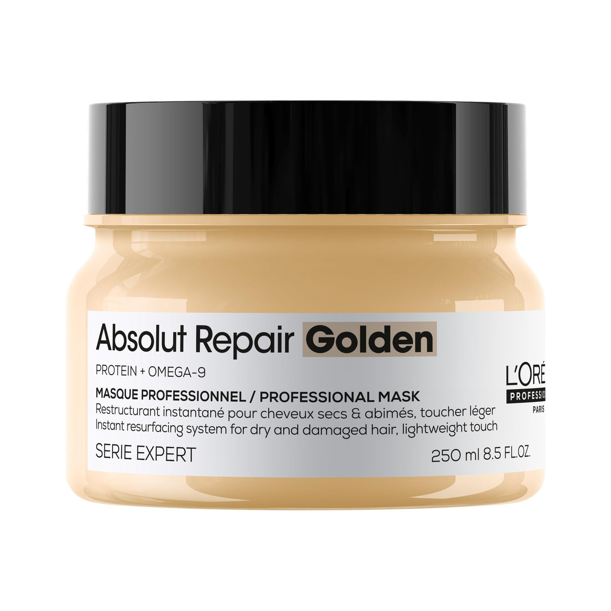 L'Oréal Professionnel golden mask front packaging showing sleek jar and shine