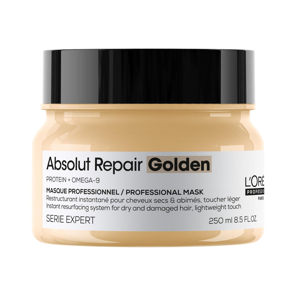 L'Oréal Professionnel golden mask front packaging showing sleek jar and shine