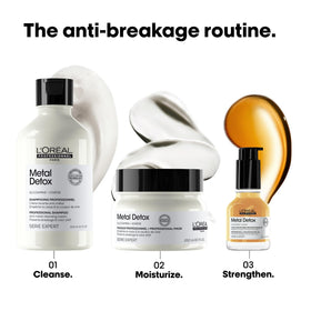 L'Oréal Professionnel Paris bottle staged with Metal Detox shampoo and mask