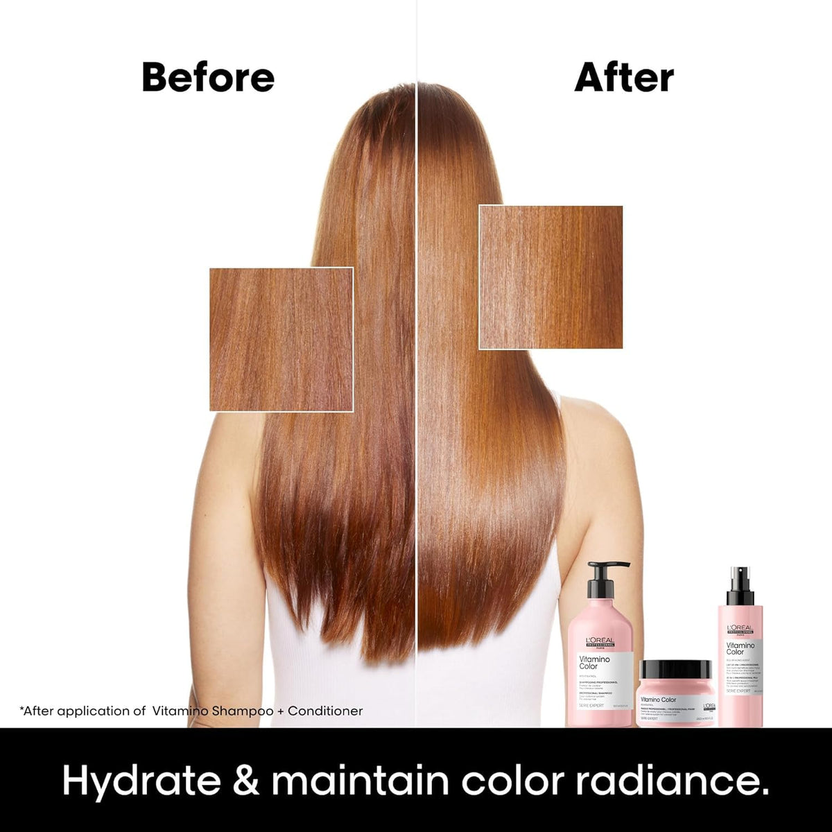 L'Oréal Professionnel Paris back label highlighting ingredients and usage benefits