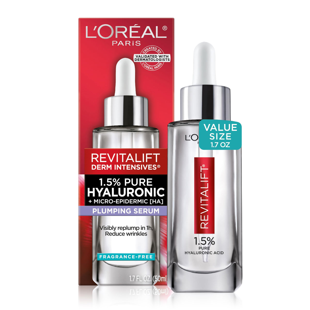 L'Oreal Paris Revitalift front packaging showing bottle and label benefits