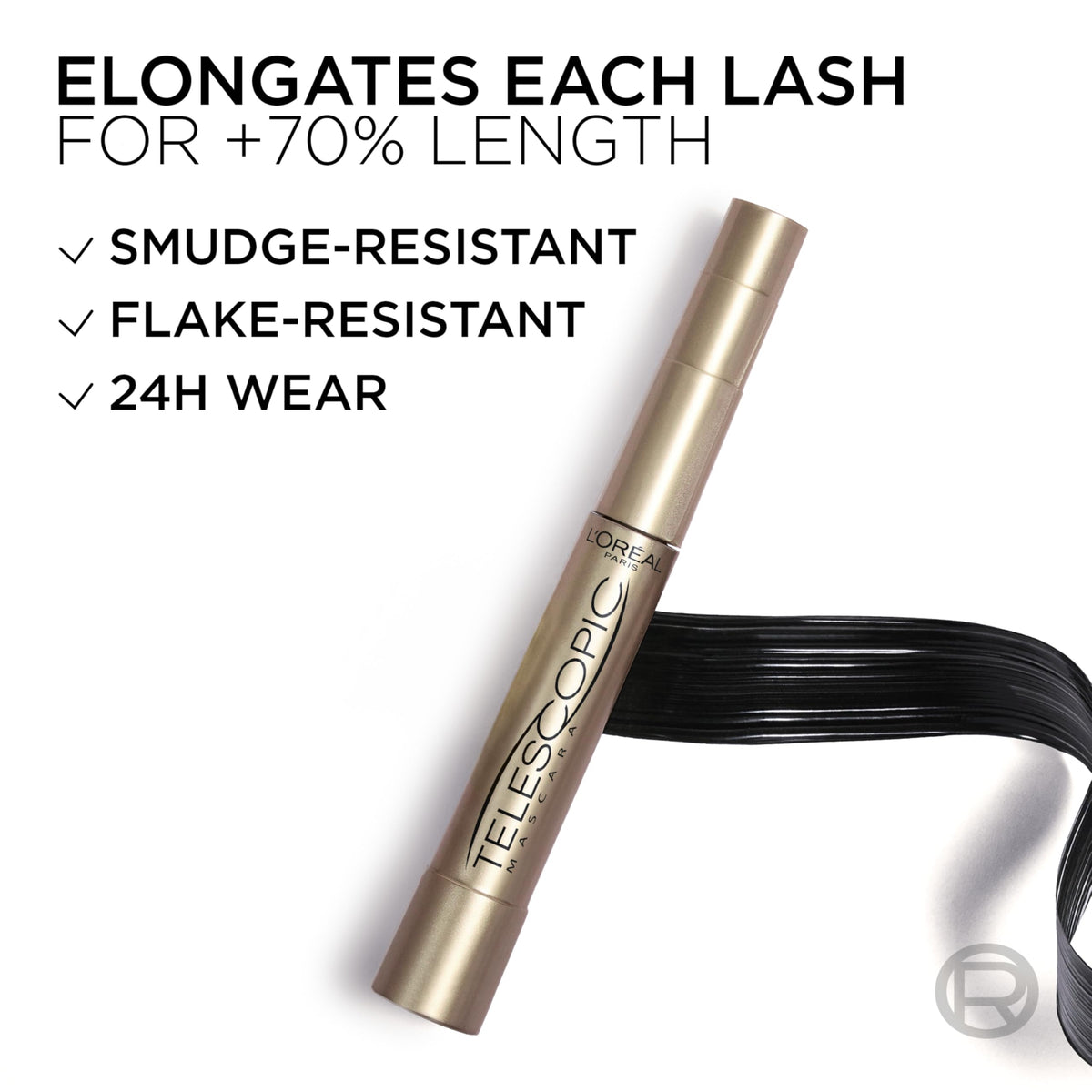 L'Oreal Paris telescopic before and after lashes showing visible length difference