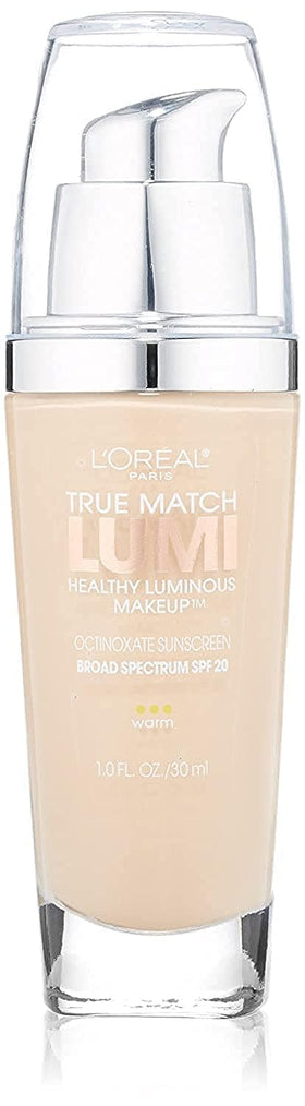 L'Oreal Paris front packaging of True Match Lumi showing bottle and shade