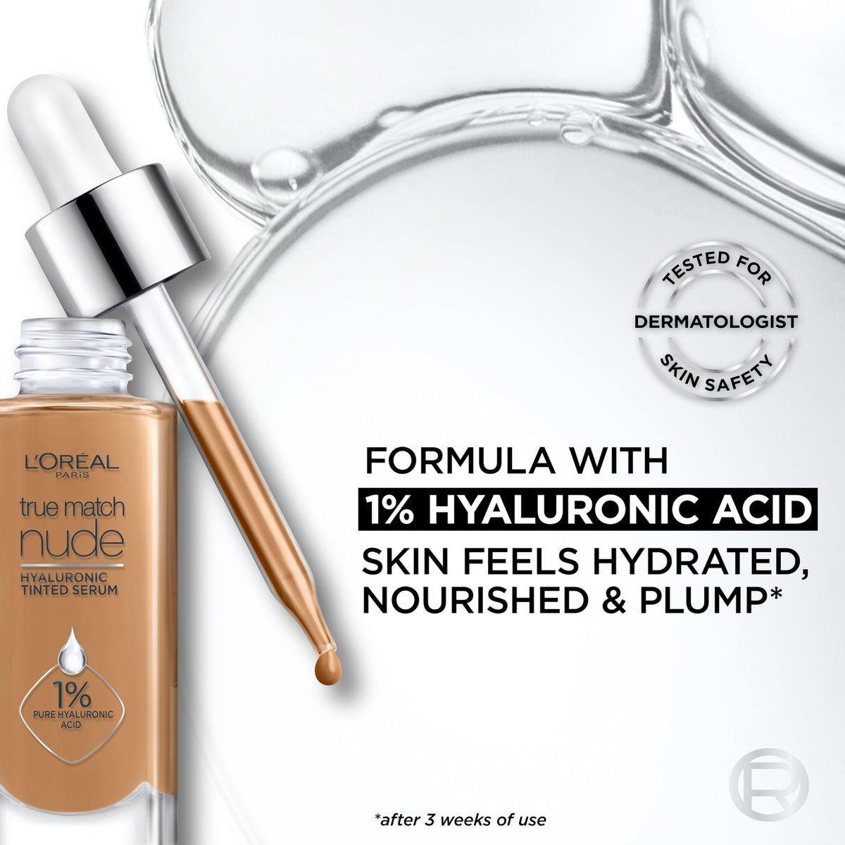 L'Oreal Paris hyaluronic acid graphic highlighting 1% moisture-boosting benefit