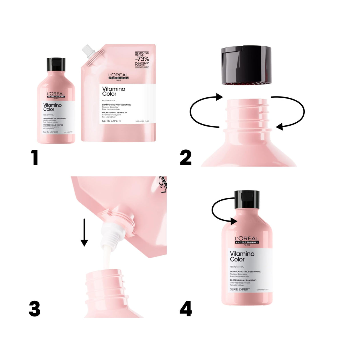 L'Oréal Professionnel bottle in hand showing scale and convenient refill size