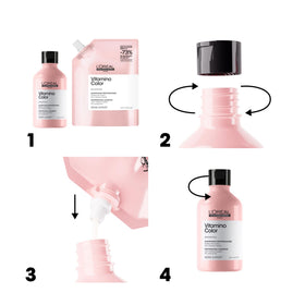 L'Oréal Professionnel bottle in hand showing scale and convenient refill size