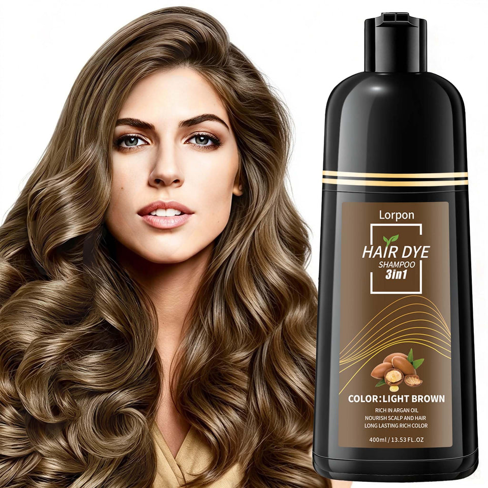 lorpon front bottle showing light brown shade and benefits