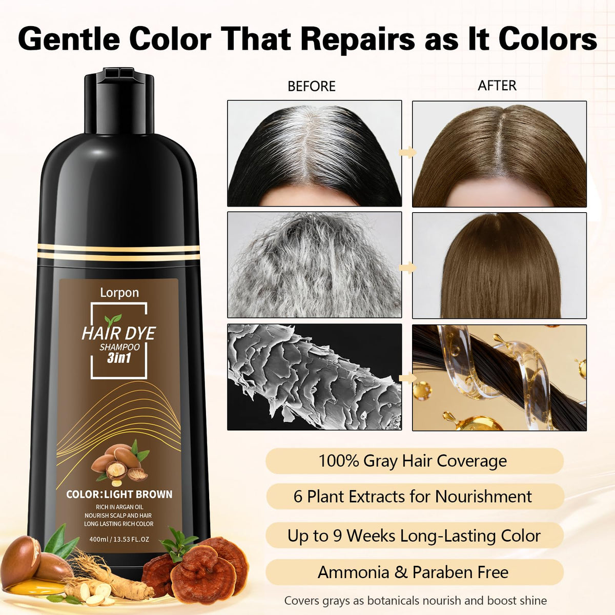 lorpon application on dry hair demonstrating one-step shampoo use