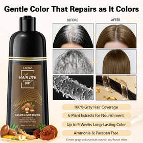 lorpon application on dry hair demonstrating one-step shampoo use