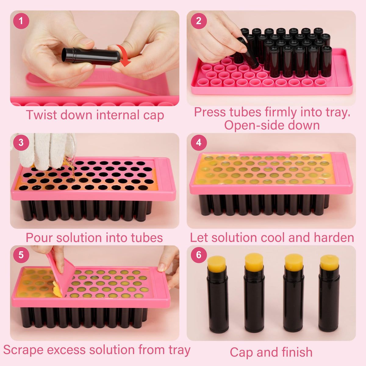 LotFancy tube cap and push-up base detail demonstrating leak-resistant closure
