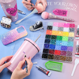 LOTWOW top-down spread of 40-color rhinestone array for quick color selection