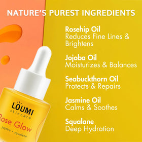 LOUMI RoseGlow 20ml scale comparison showing compact travel-friendly size