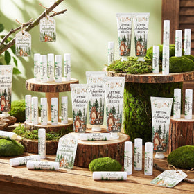 Lounsweer lip balm top label shot showing compact balm for quick on-the-go use