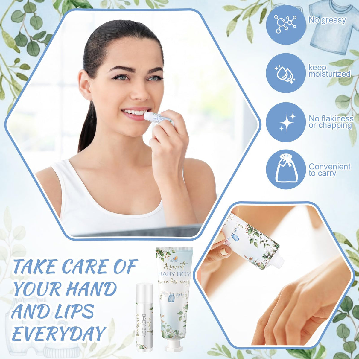 Lounsweer size comparison beside coin showing compact travel-friendly hand cream and lip balm