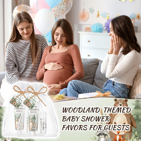 Lounsweer table display at a woodland-themed baby shower creating cohesive party decor