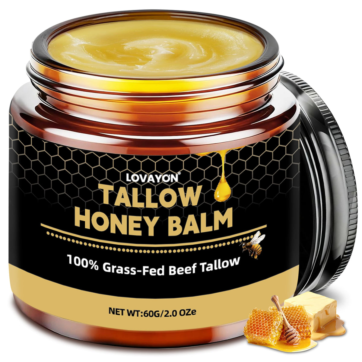 LOVAYON front jar showing compact 2oz packaging and concentrated balm benefits