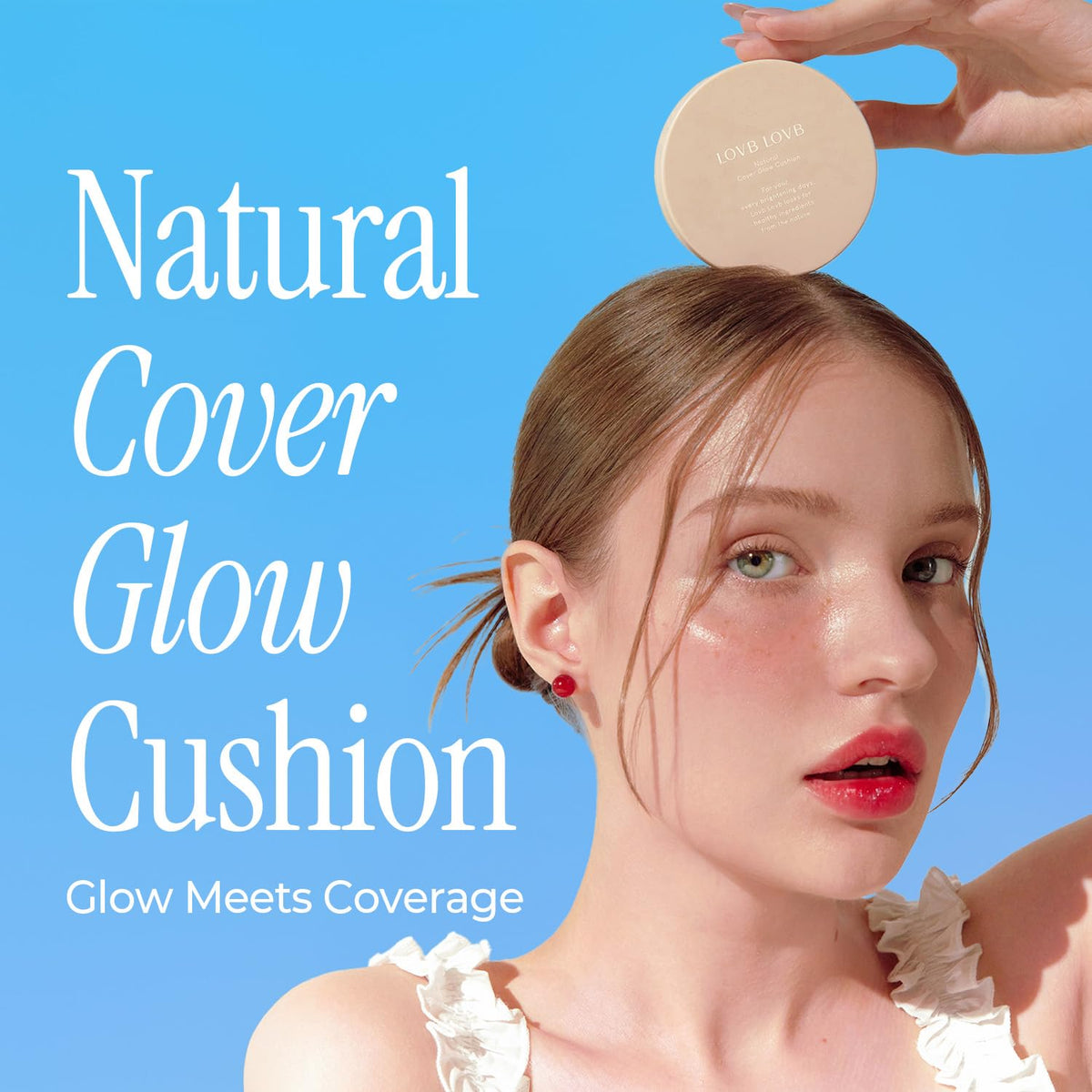 LOVB LOVB open cushion compact with puff highlighting quick application benefit