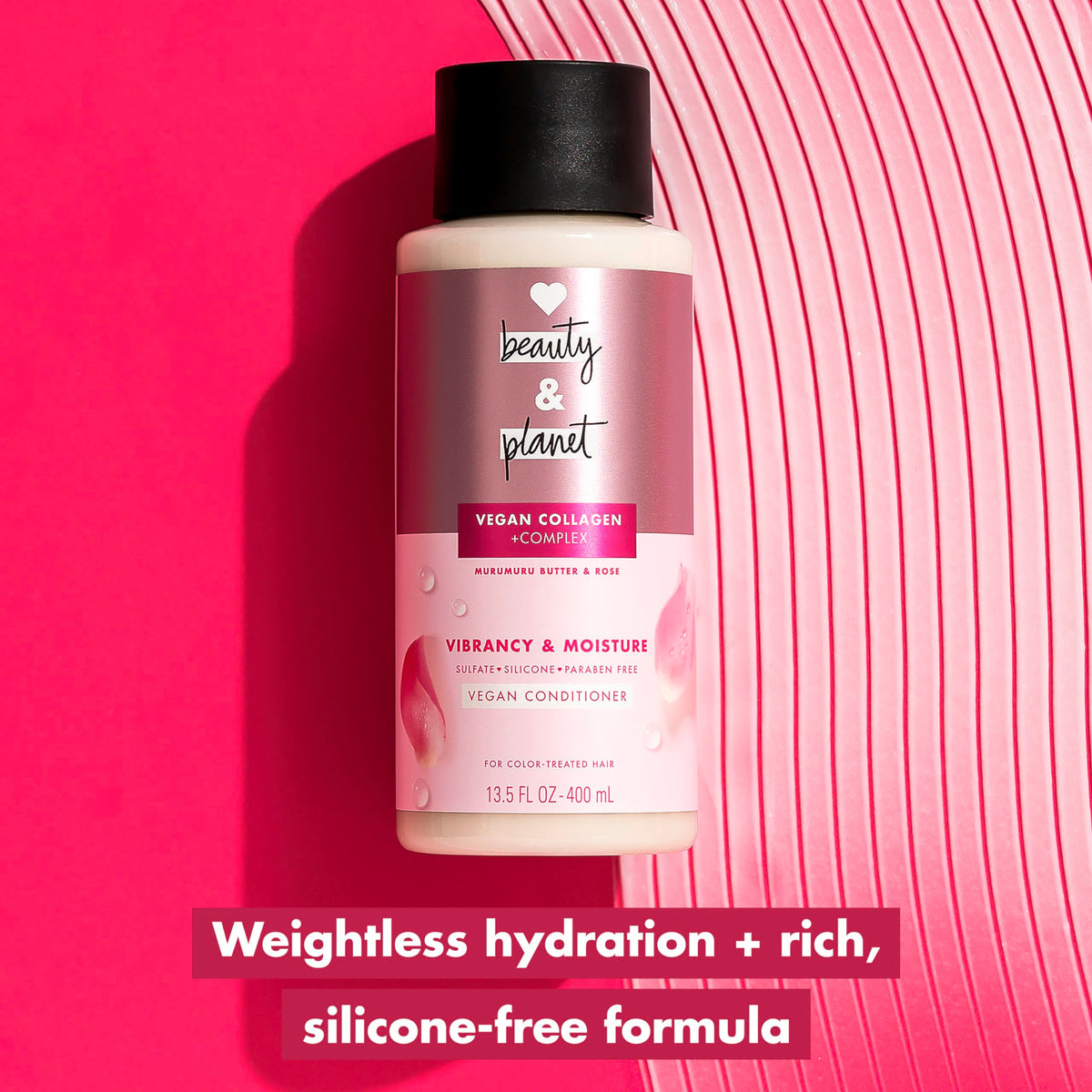 Love Beauty And Planet creamy conditioner texture on dispensed palm for easy application