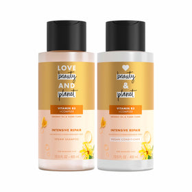 Love Beauty and Planet front packaging showing coconut and ylang ylang fragrance and benefit