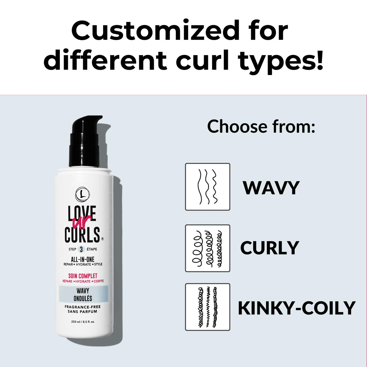Love Ur Curls 250mL jar next to a hand for size comparison and convenient travel benefit