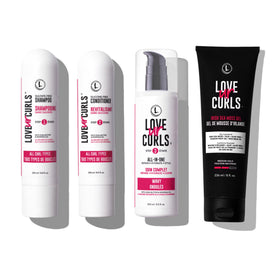 Love Ur Curls kit front packaging showing full four-piece set and benefits