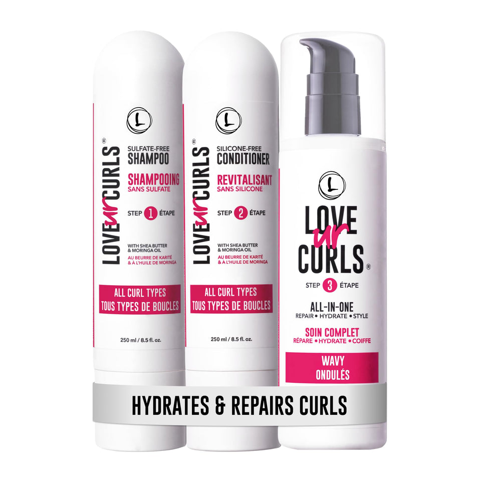 Love Ur Curls front packaging showing the full wavy 3-step system and benefits