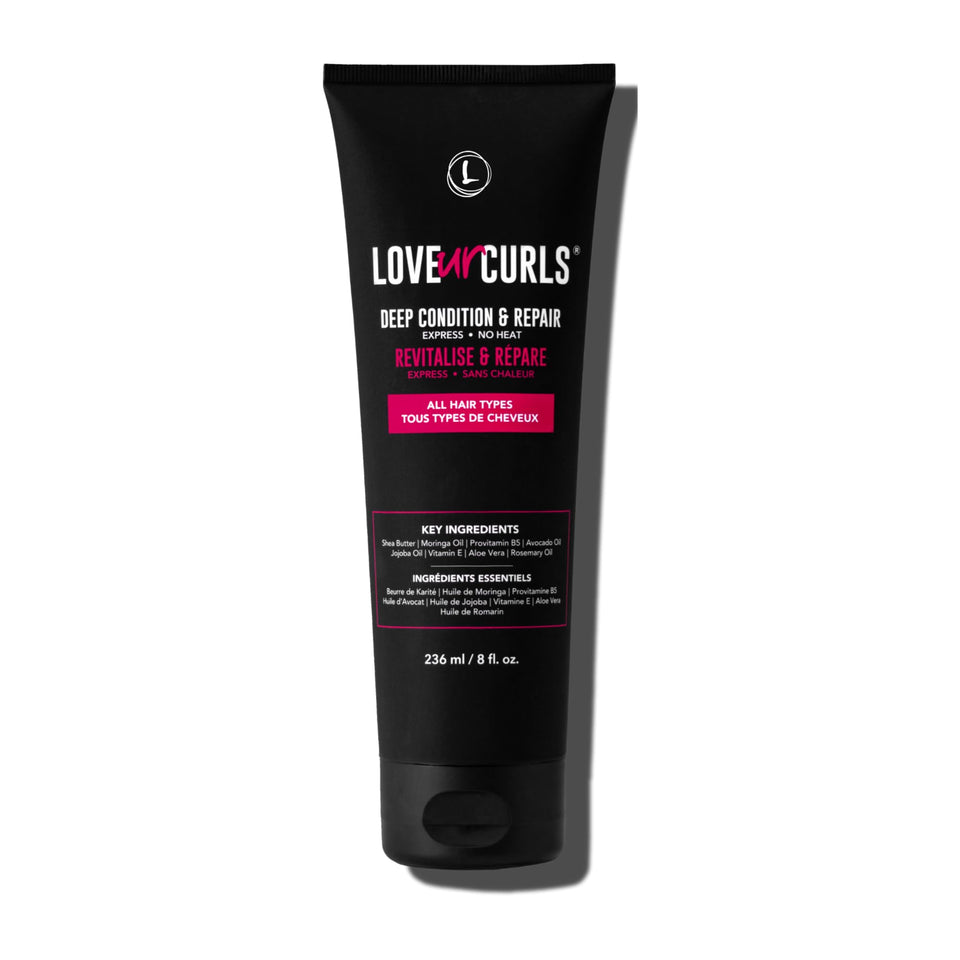 Love Ur Curls front packaging showing label and 236 mL size, clear product identity