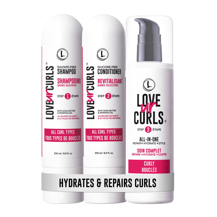 Love Ur Curls front packaging showing trio set and product benefits