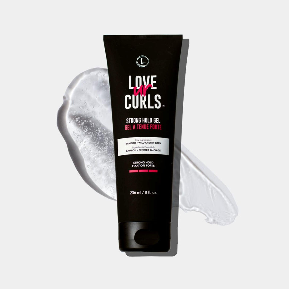 Love Ur Curls front packaging showing gel bottle and clear hold benefits