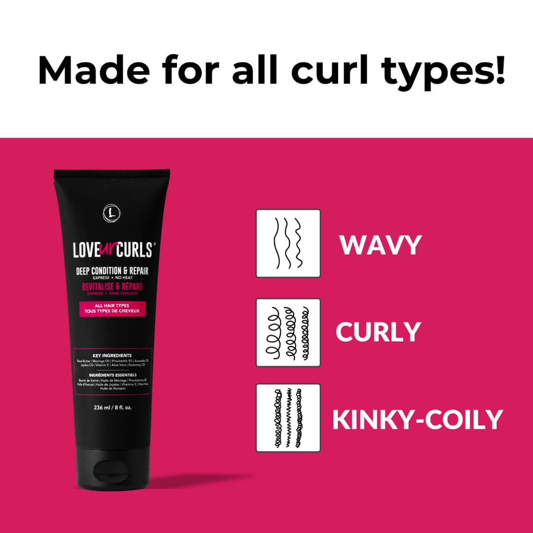Love Ur Curls applied in shower on wet curls showing quick, no-heat treatment benefits