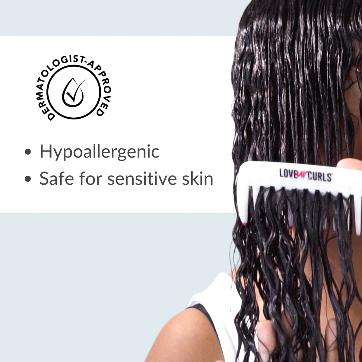 Love Ur Curls conditioner being applied in shower for gentler detangling and hydration