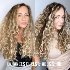 Love Ur Curls small amount on palm illustrating how little product delivers definition