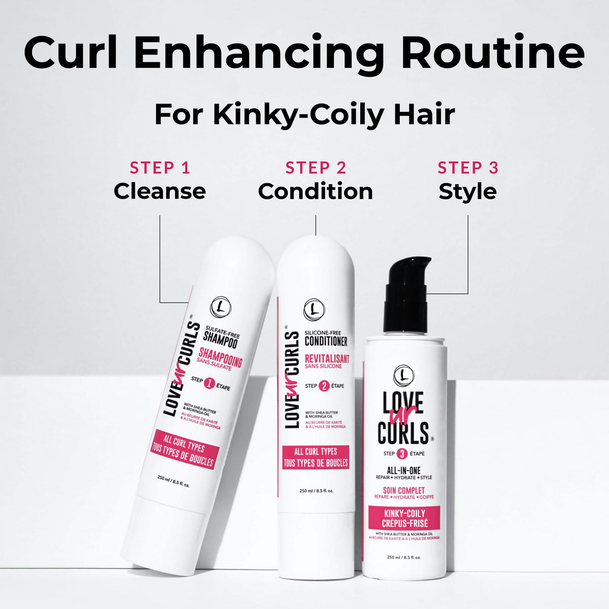 Love Ur Curls shampoo pump close-up highlighting gentle cleansing action
