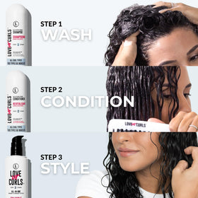 Love Ur Curls all-in-one styler applied to wet curls to define pattern and reduce frizz
