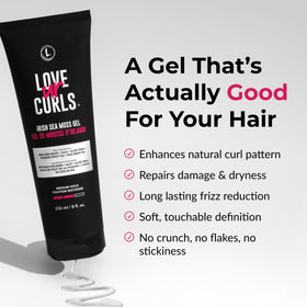Love Ur Curls gel texture close-up highlighting smooth, clear formula for touchable hold