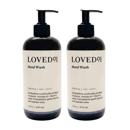 Loved01 front packaging 2-pack showing bottles and First Love lavender scent for gifting benefit