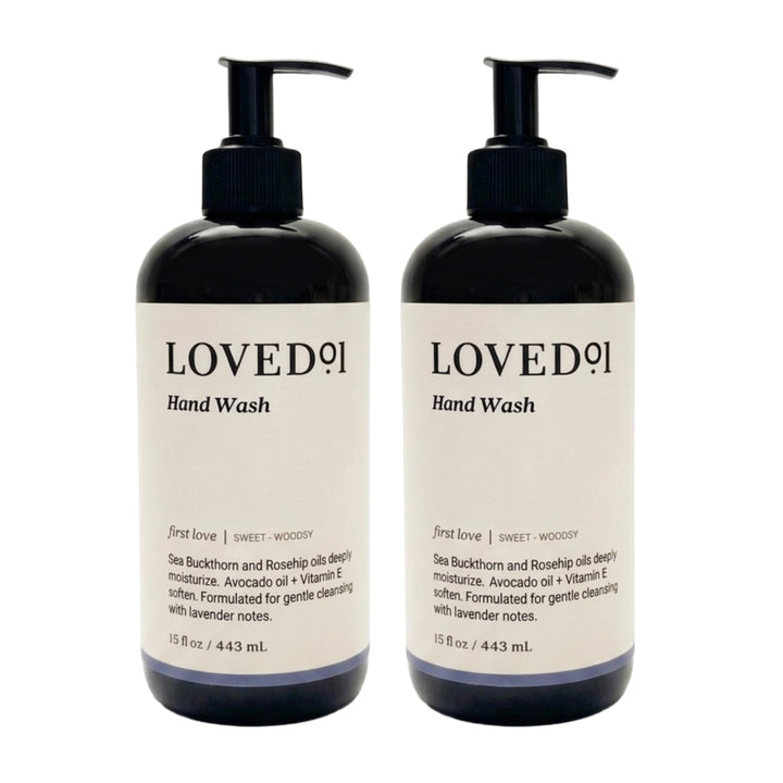 Loved01 front packaging 2-pack showing bottles and First Love lavender scent for gifting benefit