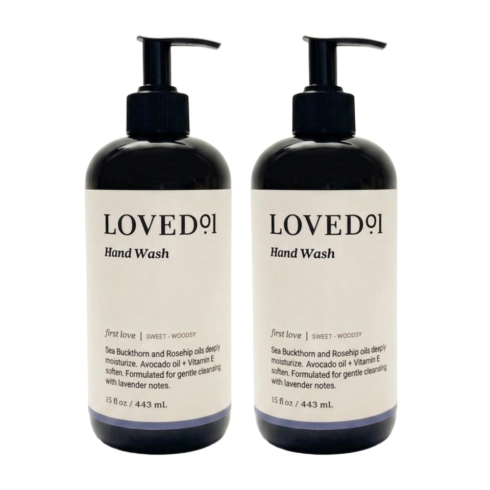 Loved01 front packaging 2-pack showing bottles and First Love lavender scent for gifting benefit